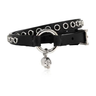 Alexander McQueen Accessoires, Dames, Zwart, ONE Size, Leer, Skull Ring Double Wrap Armband
