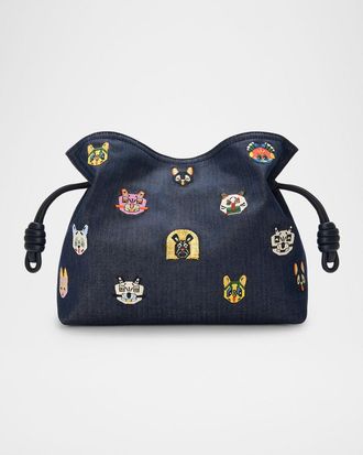 Loewe x Louis Wain Flamenco Clutch Bag in Denim