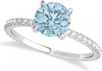 Allurez Round Aquamarine & Diamond Hidden Halo Engagement Ring 14k White Gold (1.68ct)