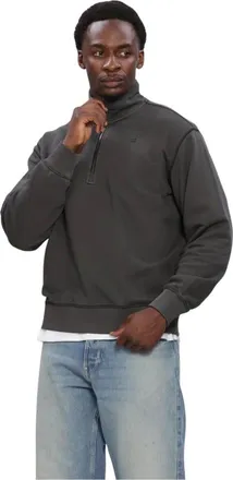 G-Star Hoodies & sweatvesten, Heren, Grijs, L, Unit Washed Half Zip Sweater