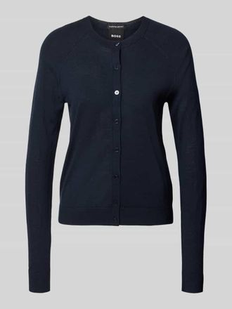 HUGO BOSS Relaxed Fit Strickjacke aus reiner Schuerwolle Modell FONAMI in Marine, Gr&ouml;&szlig;e XXL