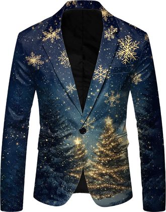 Generic Christmas Suit Jacket for Men Xmas Tree Print Blazer Slim Fit Long Sleeve Lapel Neck Jacket Holiday Party Casual Outwear Tops Blazer Jacket Fashion Ch