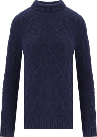 Barbour Blauwe Rol Coltrui met Geweven Patroon - Dames - Coltruien - Blauw - M - Katoen - Truien & Vesten