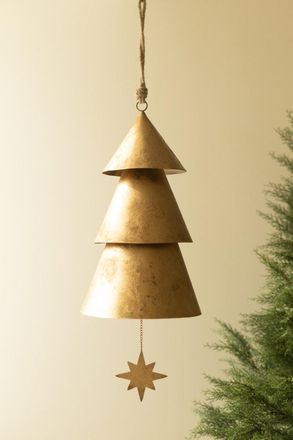 Kalalou Giant Antique Gold Christmas Tree Bell With Velvet Hanger