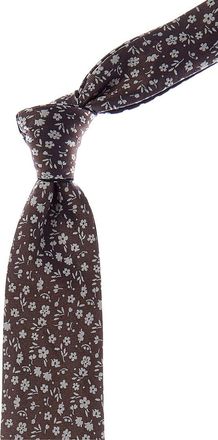 Canali Brown Floral/Navy Dots Reversible Silk Tie