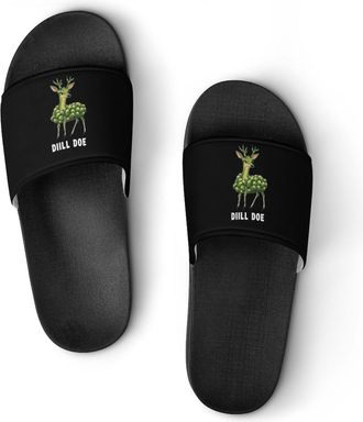 Generic Dill Doe Funny Pickle Deer Shower Shoes Slipper for Women Men Beach Slippers Quick Drying Non Slip Open-Toe Sandals