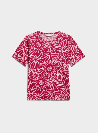 Contemporaine Womens Patterned pure linen slub T-shirt