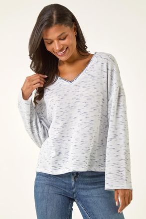 Roman Contrast Stitch V-Neck Top