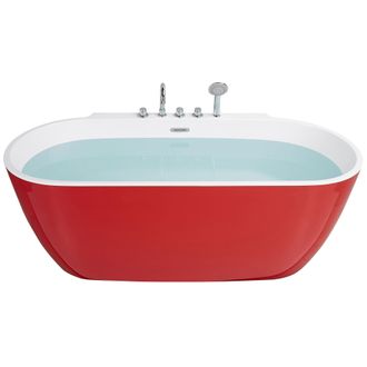Beliani Ba&ntilde;era Independiente Roja De Acr&iacute;lico Sanitario Ovalado Individual 170 X 80 Cm Dise&ntilde;o Moderno Rotto