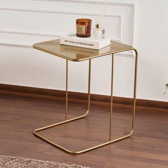 Dmora Mesa De Centro Cattaneo, Forma Rectangular, Tablero Met&aacute;lico, Estante Color Oro, 47x46x57h Cm Oro Brillante