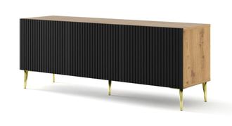 AKL FURNITURE Mueble para TV efecto madera Crema & Negro y Dorado LED