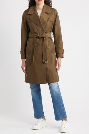 Via Spiga Water Resistant Cotton Blend Trench Coat in Botanic Green at Nordstrom, Size Xx-Large