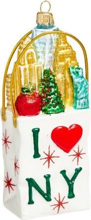 The Whitehurst Company NYC Shopping Bag Glass Ornament in Ivory Multi at Nordstrom