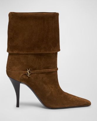 Saint Laurent Niki Suede YSL Stiletto Ankle Booties