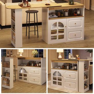 Matteo White Rotating Extendable Sideboard Cabinet with Glass & Drawers