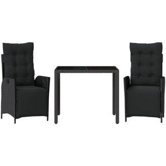 vidaXL Set Comedor De Jard&iacute;n 3 Pzas Con Cojines Rat&aacute;n Sint&eacute;tico Negro Vidaxl