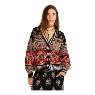 Farm Rio FARM Rio, Cardigans, female, Black, Size: S Ainika Love Coconut Groove Knit Cardigan