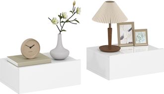 OEM Juego De 2 Mesitas De Noche Flotantes Con 1 Caj&oacute;n Montado En La Pared Estilo Moderno Para Dormitorio 40x30x15 Cm Blanco