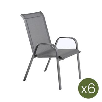 ED&Egrave;N JARD&Iacute; Pack de 6 sillones de jard&iacute;n antracita, apilables y aluminio
