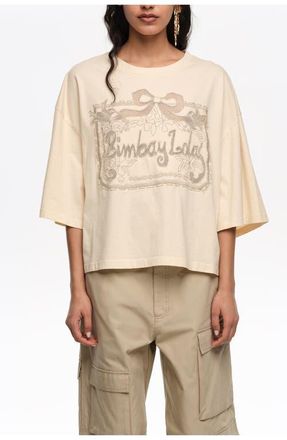 Bimba & Lola Maxi Broderie Anglaise Logo T-Shirt in Vanilla at Nordstrom, Size Xx-Small Eu