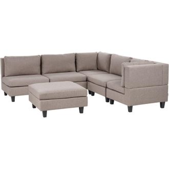 Beliani Modular Corner Sofa 5 Seater UNSTAD Fabric Brown with Ottoman Left Hand