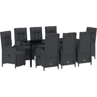 vidaXL Conjunto De Comedor De Jard&iacute;n 9 Pcs Negro Rat&aacute;n Sint&eacute;tico Vidaxl