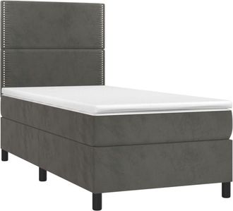 vidaXL Cama Box Spring Colch&oacute;n Y Led Terciopelo Gris Oscuro 90x200 Cm Vidaxl