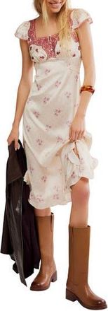 Free People Haven Embroidered Lace Trim Satin Midi Dress in Swan Combo at Nordstrom Rack, Size X-Large