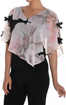 Frank Lyman Design Floral Chiffon Overlay Top In Black/beige