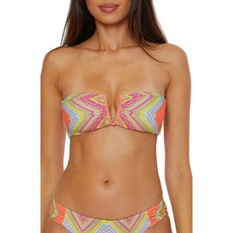 BECCA by Rebecca Virtue Summer V-Wire Bandeau Bikini Top in Coral Multi at Nordstrom Rack, Size Large