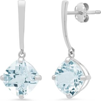 MAX + STONE 14k White or Yellow Gold 8mm Solitaire Cushion Cut Gemstone Drop Dangle Earrings