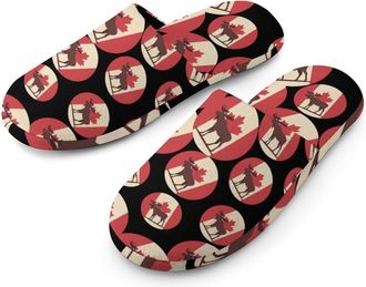 Generic Canadian Flag Moose Mens Cozy Memory Foam Slippers Warm Cotton House Shoes Comfy Slipper for Indoor Outdoor