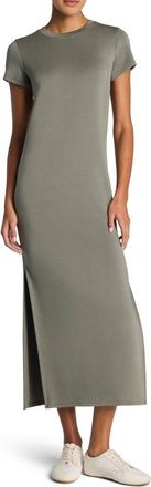 Spanx AirEssentials Stripe Side Slit Maxi Dress in Frosted Moss at Nordstrom, Size X-Small