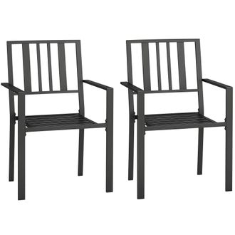 OUTSUNNY 2 PCs Stackable Outdoor Garden Chairs with Metal Slatted Design - Black | TJ Hughes