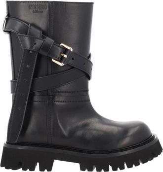 Moschino Tie Me Boot - Dames - Hoge Laarzen - Zwart - 37 EU - Leer - Schoenen