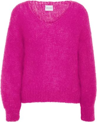 Americandreams Milana LS Mohair Knit - Dames - V-hals truien - Roze - M - Wol - Truien & Vesten