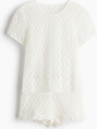 H&M Shorty aus Spitze mit Picotbesatz - Weiss