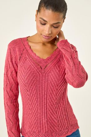 Roman Scallop V-Neck Knit Jumper