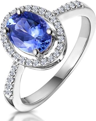 The Diamond Store Tanzanite and Lab Diamond Oval Halo Ring in 9KW Gold - Asteria