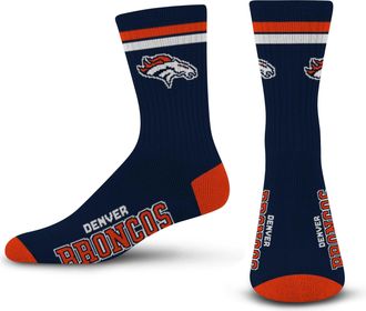 For Bare Feet FBF - Official NFL 2 Stripe Adult Team Logo & Colors Crew Dress Socks Footwear for Men and Women Game Day Apparel, Denver Broncos, Medium