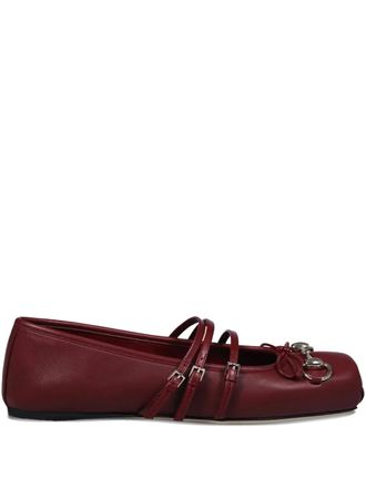 Gucci Horsebit bow-detail leather ballet flats - Rood