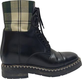 Chlo&eacute; Chloe x Barbour Check-Print Combat Boots in Black Leather