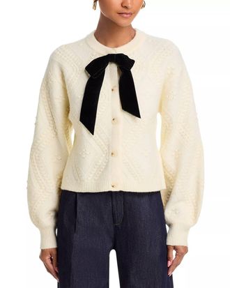 French Connection Kitty Bobble Contrast Cardigan In Porcelain Cream