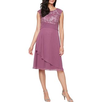 Alex Evenings Beaded Embroidery Cocktail Dress in Dark Mauve at Nordstrom Rack, Size 18