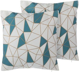 Beliani Beliani - Conjunto De Cojines Decorativos De Algod&oacute;n Azul Patr&oacute;n Geom&eacute;trico 45 X 45 Cm Decoraci&oacute;n Moderna Clarkia