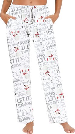 Mia Lucce Womens Long Pyjama Bottoms, Comfortable Pyjama Trousers, Lounge Pants, House Pants for Women with Pockets Drawstring Cord S-XXL, Snow, L
