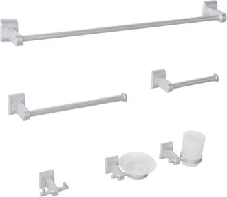 Beliani Beliani - Conjunto De 6 Accesorios De Ba&ntilde;o Estilo Moderno De Aluminio Vaso Y Jabonera De Vidrio Incluidos Plateado Talara