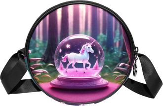 Generic Circle Crossbody Bag for Women, Unicorn Crystal Ball Small Sling Bag Daypack with Zipper Adjustable Shoulder Straps Casual Ladies Girls Round Purse