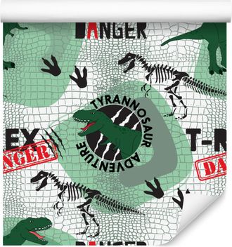 OEM Carta Da Parati Con Dinosauri, Animali E Sfondo Verde Per Soggiorno E Camera Da Letto, 50x1000 Cm