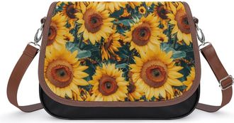 Generic Sunflowers Crossbody Bag Womens Handbag PU Message Bags Shoulder Purse with Adjustable Strap